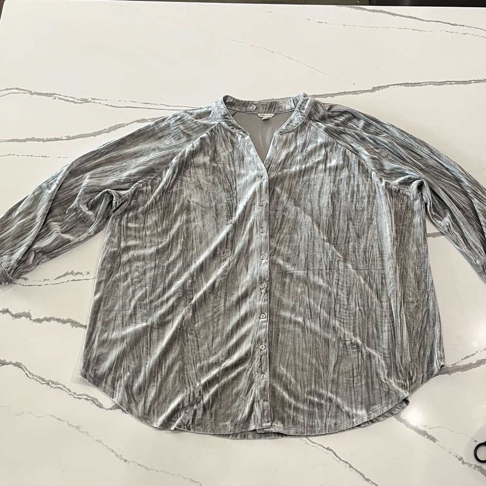 Silver Crushed Velvet Women's Plus Size Button Up Flowy Top Size 26/28W - Picture 5 of 5